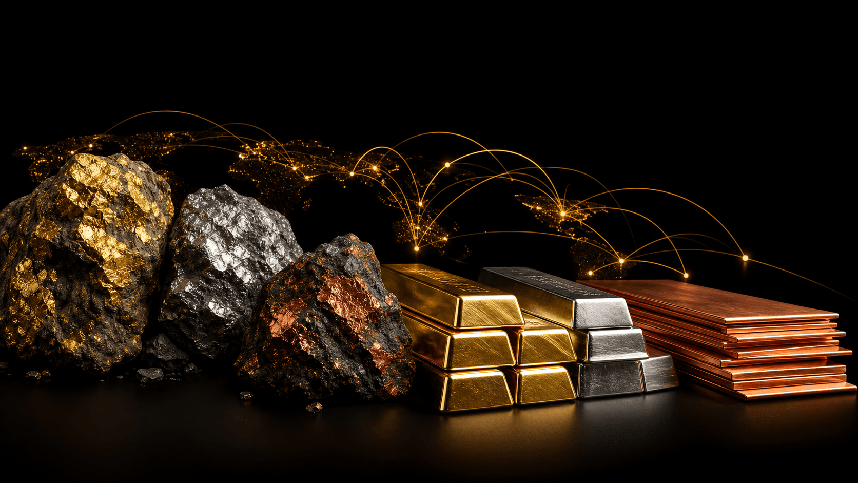 Minerais brutos sendo convertidos em metais refinados
